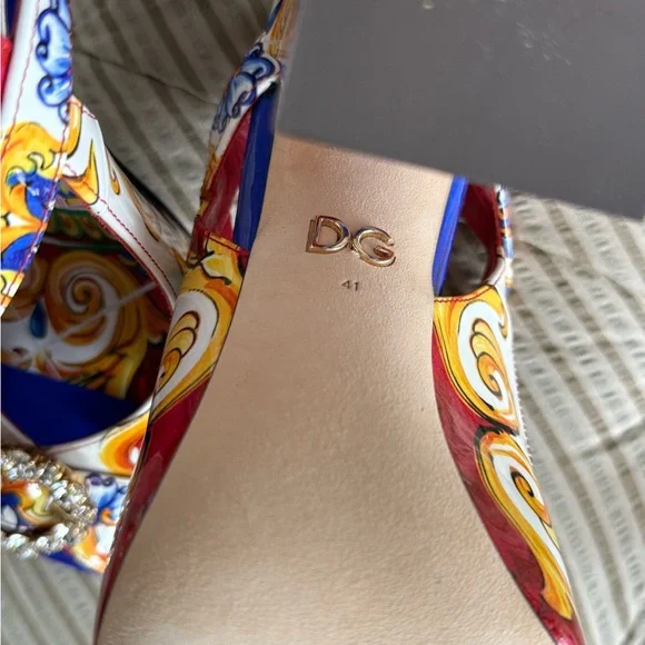 Dolce & Gabbana unique sling back sandals heels colorful luxury shoes rare - Picture 10 of 12